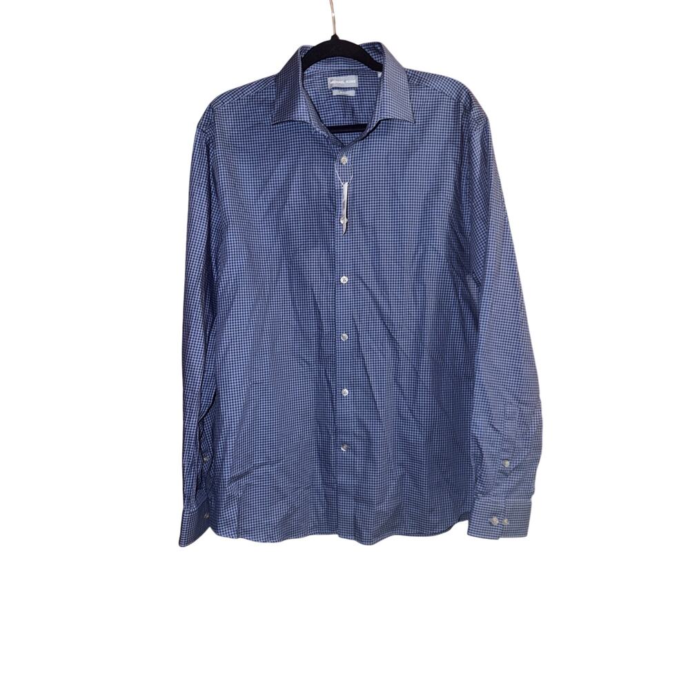 Michael Kors Men's Slim Fit Navy Plaid Button Down Top Size Extra Large XL New